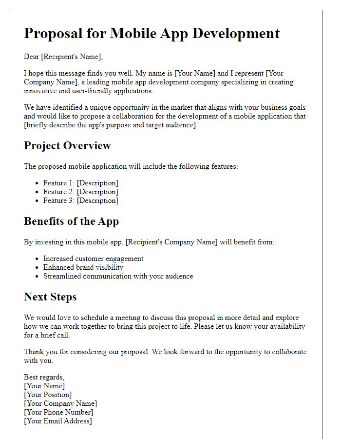 Letter template of mobile app development pitch