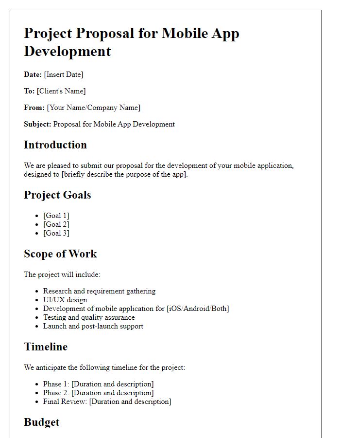 Letter template of mobile app development project proposal