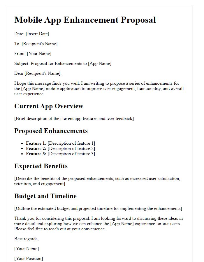 Letter template of mobile app enhancement proposal