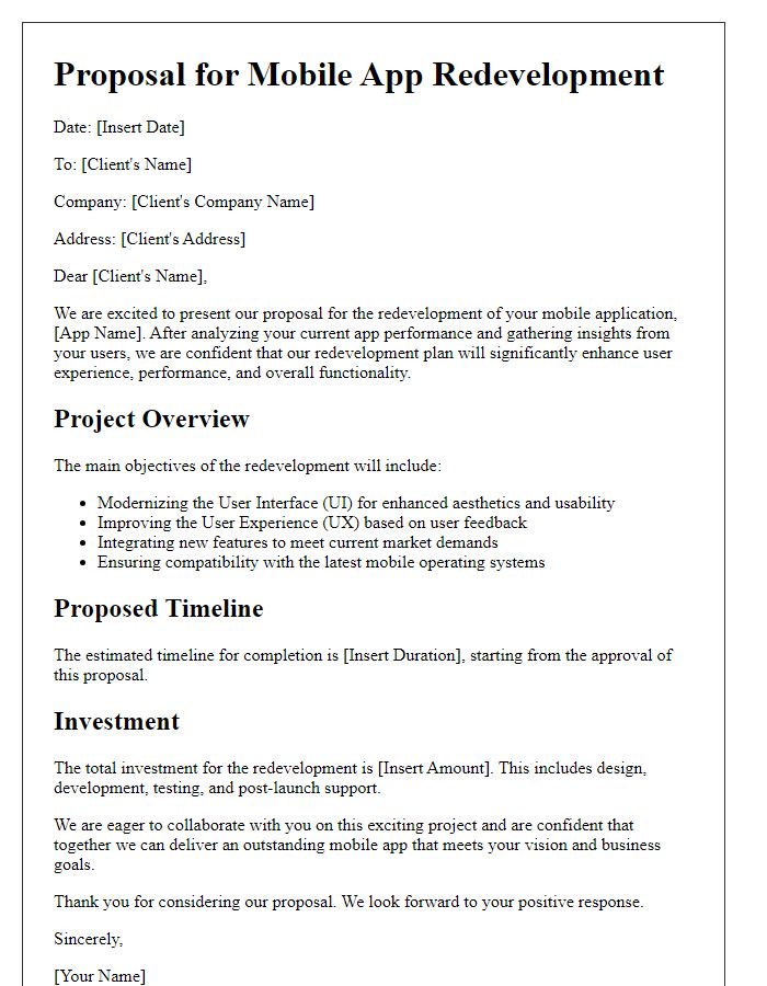 Letter template of mobile app redevelopment offer