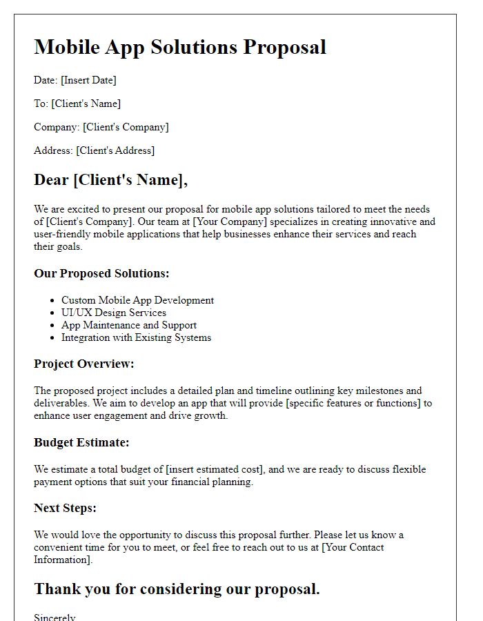 Letter template of mobile app solutions proposal