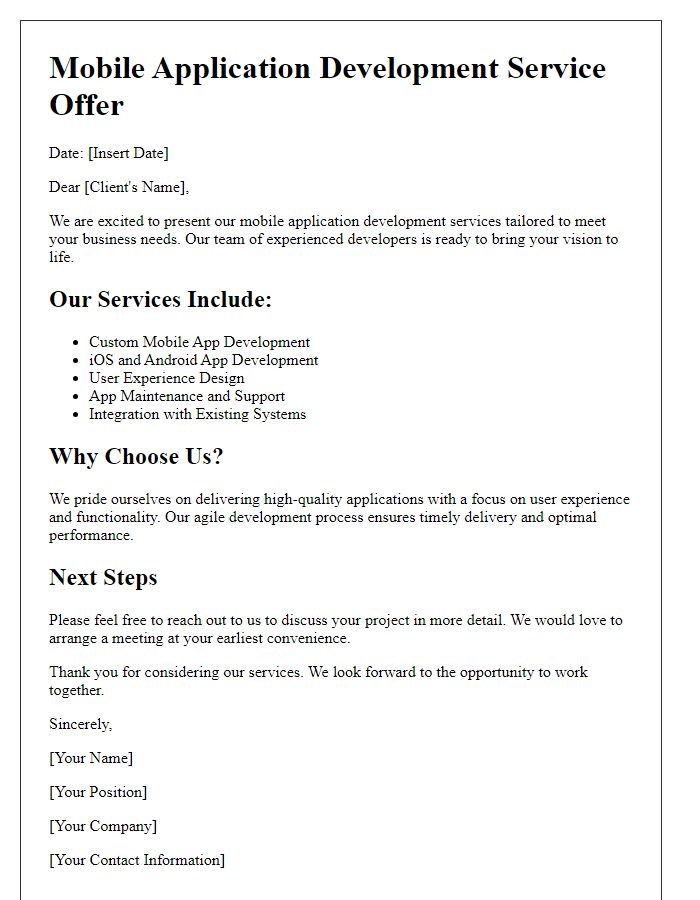 Letter template of mobile application development service offer