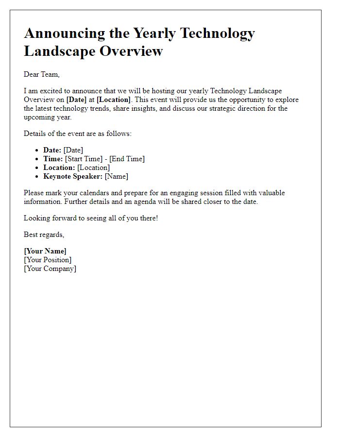 Letter template of Announcing the Yearly Technology Landscape Overview