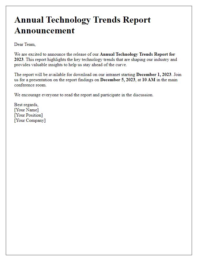 Letter template of Annual Technology Trends Report Announcement