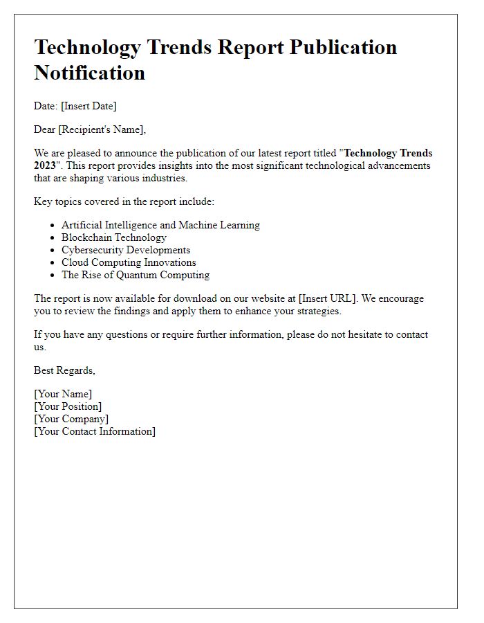 Letter template of Technology Trends Report Publication Notification