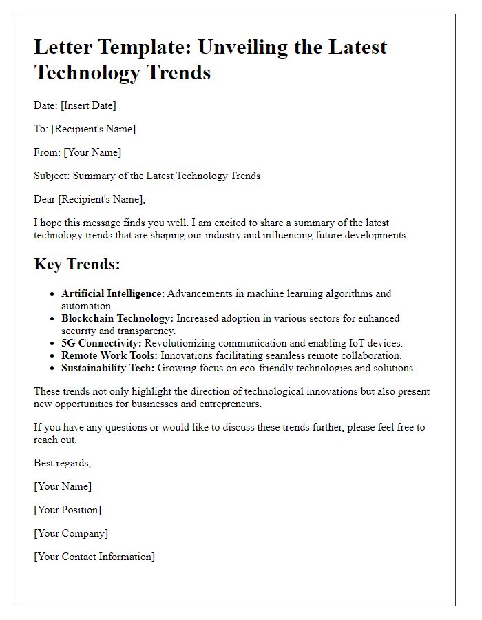 Letter template of Unveiling the Latest Technology Trends Summary