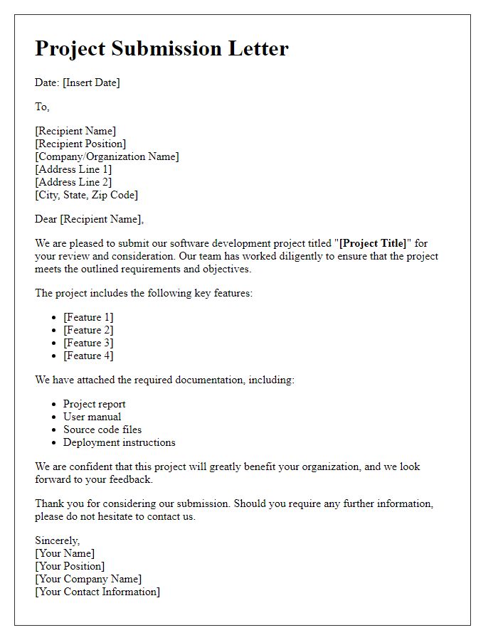 Letter template of software development project submission