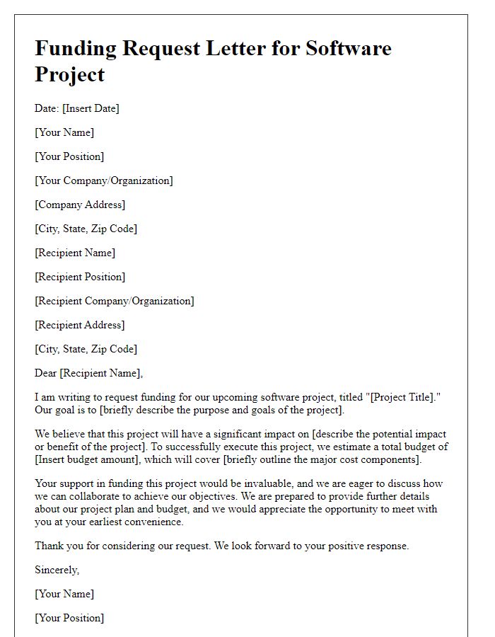 Letter template of software project funding request