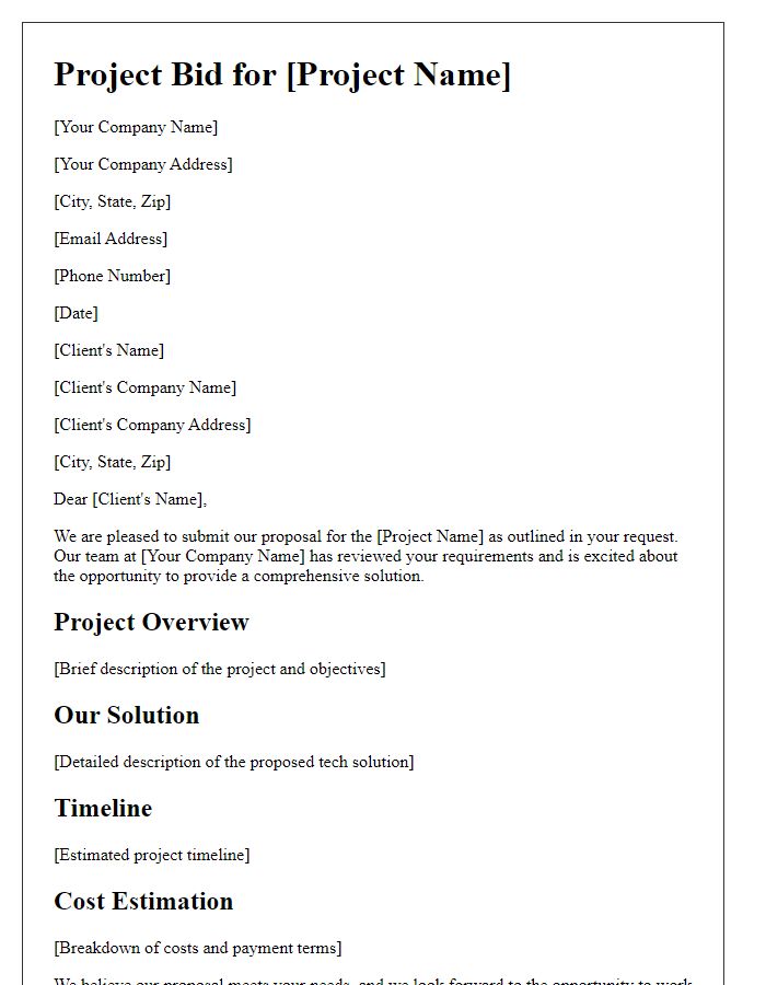 Letter template of tech solution project bid