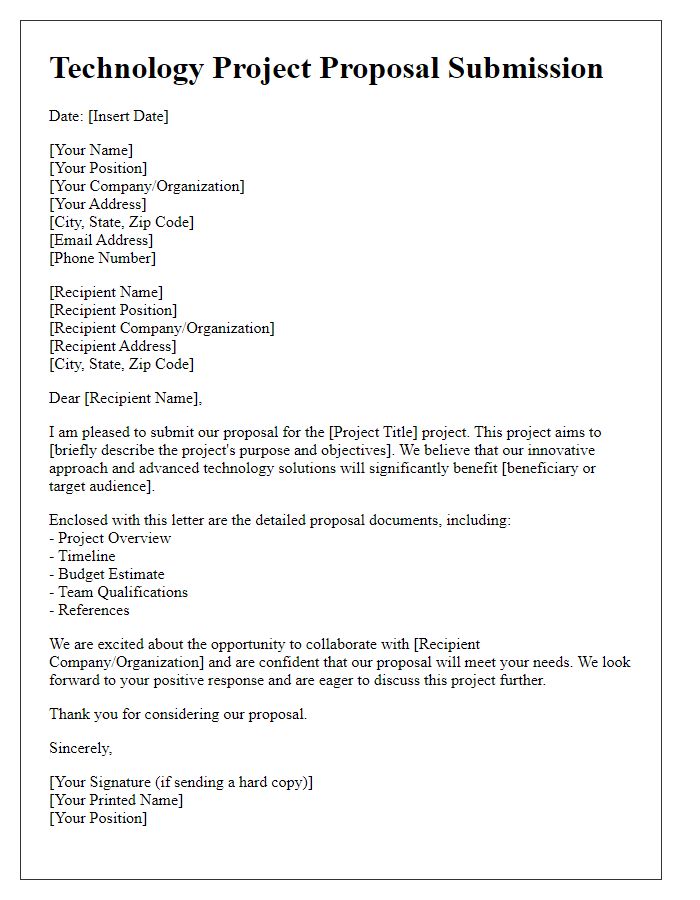 Letter template of technology project proposal submission