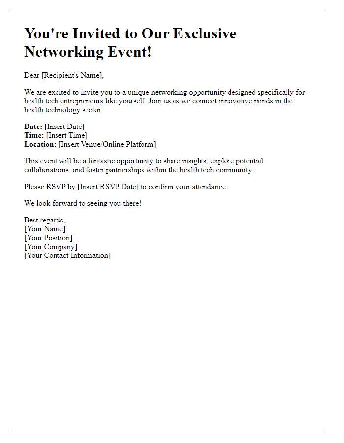 Letter template of networking invitation for health tech entrepreneurs.