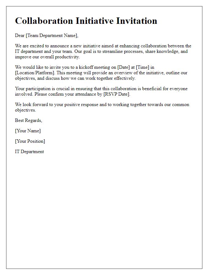 Letter template of IT department collaboration initiative.