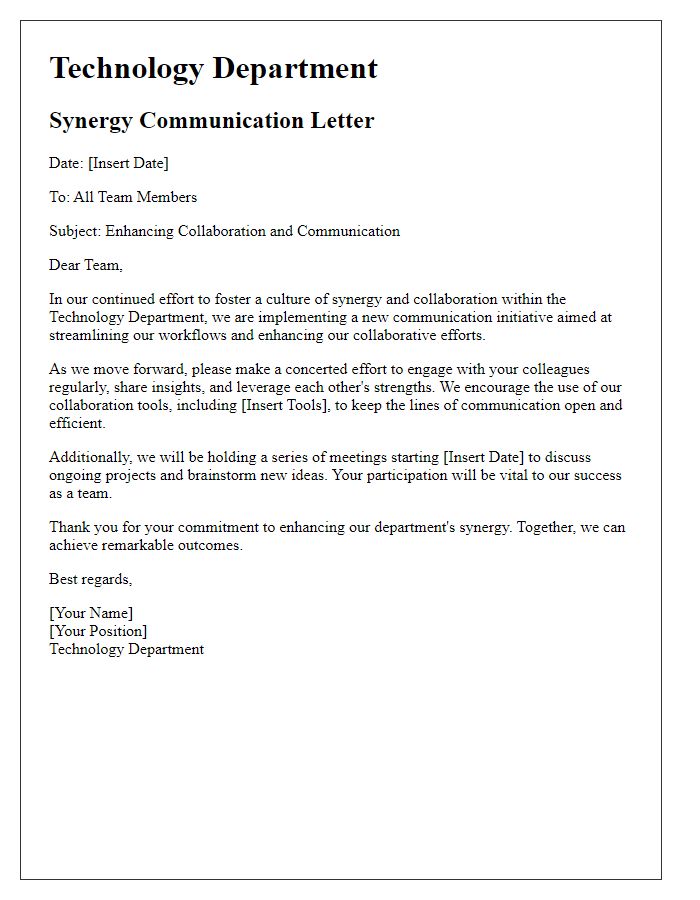 Letter template of technology department synergy communication.