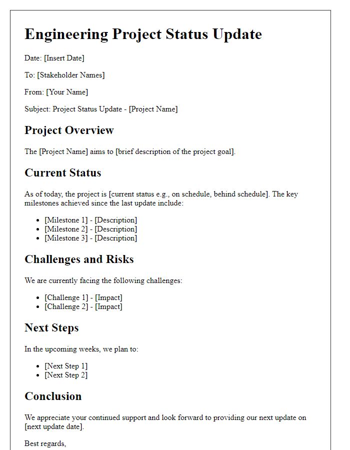 Letter template of engineering project status communication for stakeholders