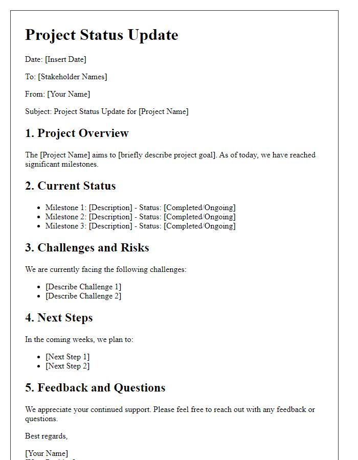 Letter template of project status update for technology stakeholders