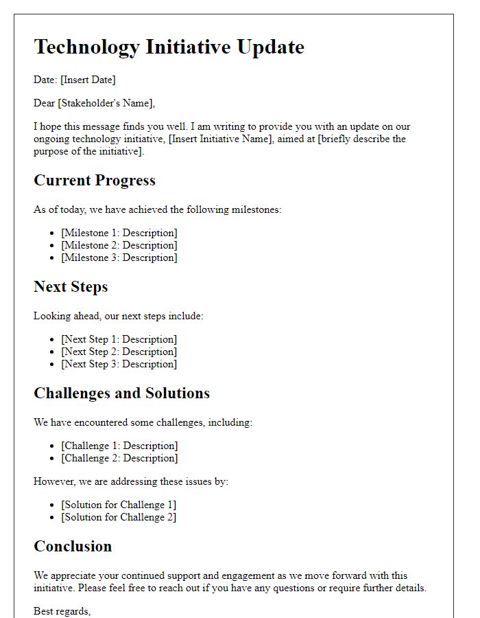 Letter template of technology initiative update for key stakeholders