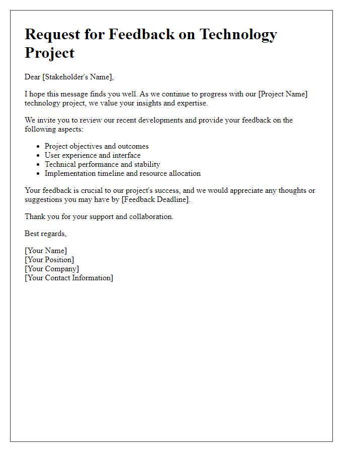 Letter template of technology project feedback request for stakeholders