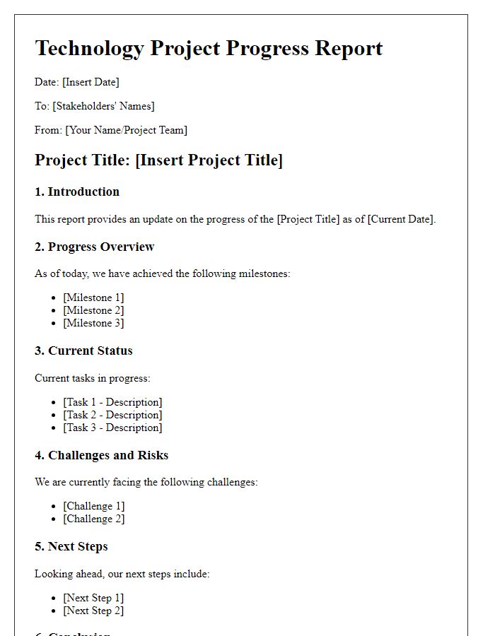 Letter template of technology project progress report for stakeholders
