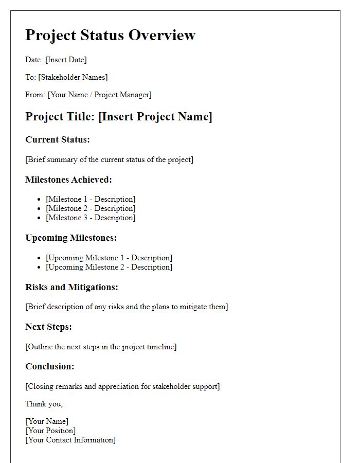 Letter template of technology project status overview for stakeholders