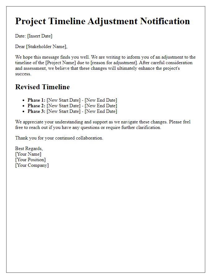 Letter template of technology project timeline adjustment for stakeholders