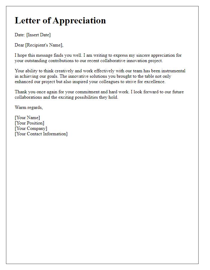 Letter template of Collaborative Innovation Appreciation