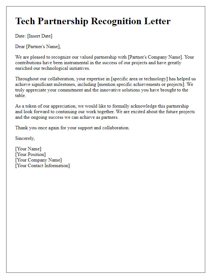 Letter template of Tech Partnership Recognition