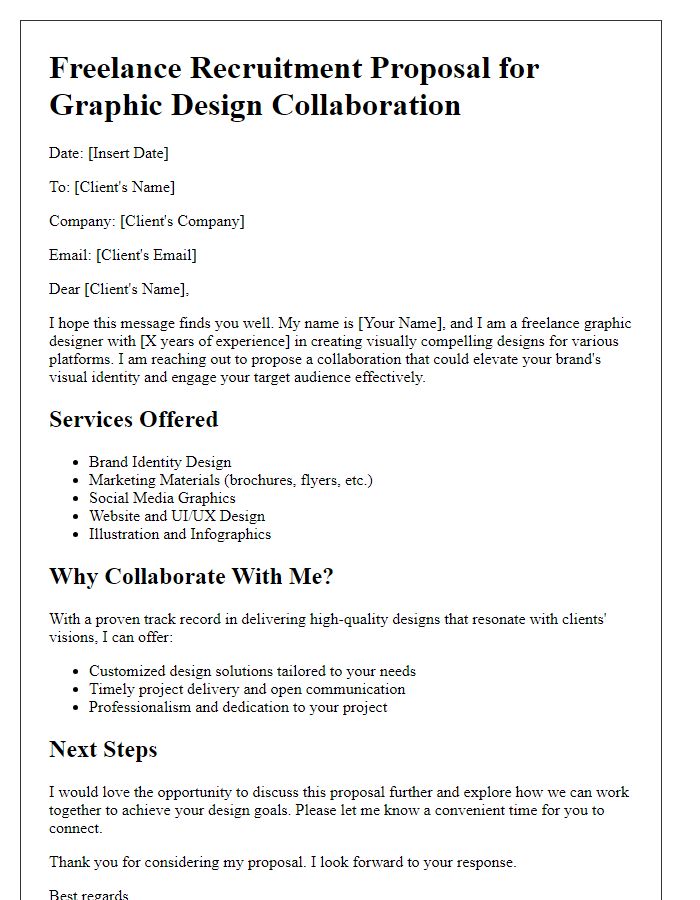 Letter template of freelance recruitment proposal for graphic design collaboration.