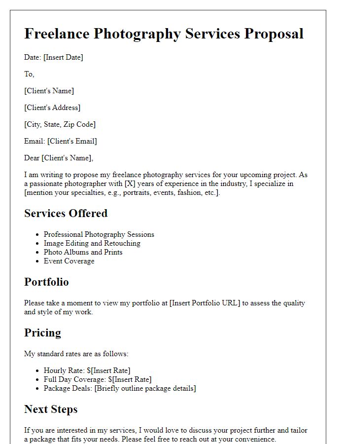 Letter template of freelance recruitment proposal for photography services.