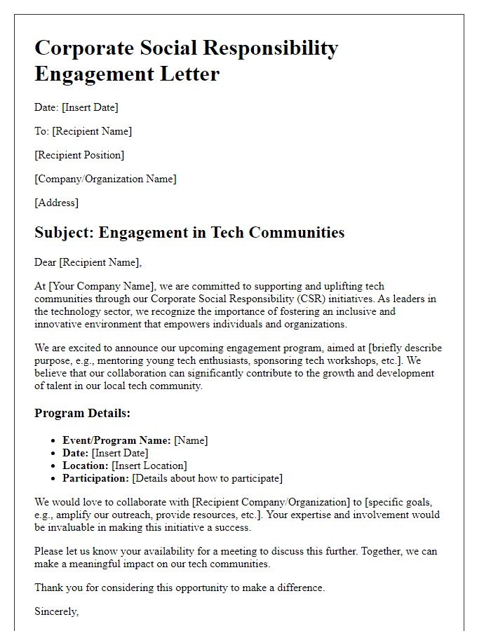 Letter template of corporate social responsibility engagement in tech communities.