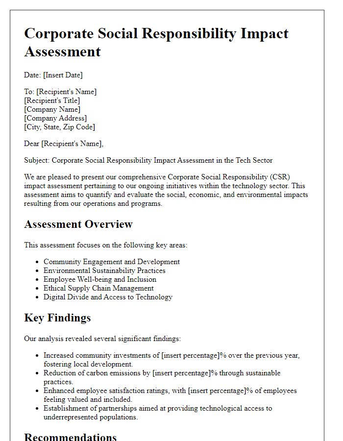 Letter template of corporate social responsibility impact assessment in tech sectors.