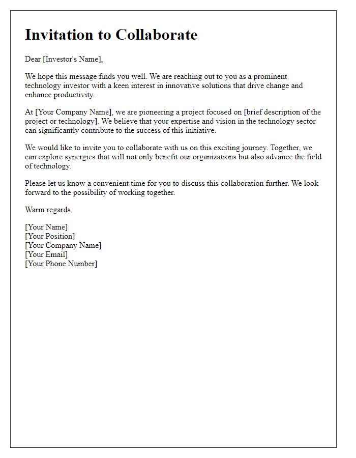 Letter template of collaboration invitation for technology investors