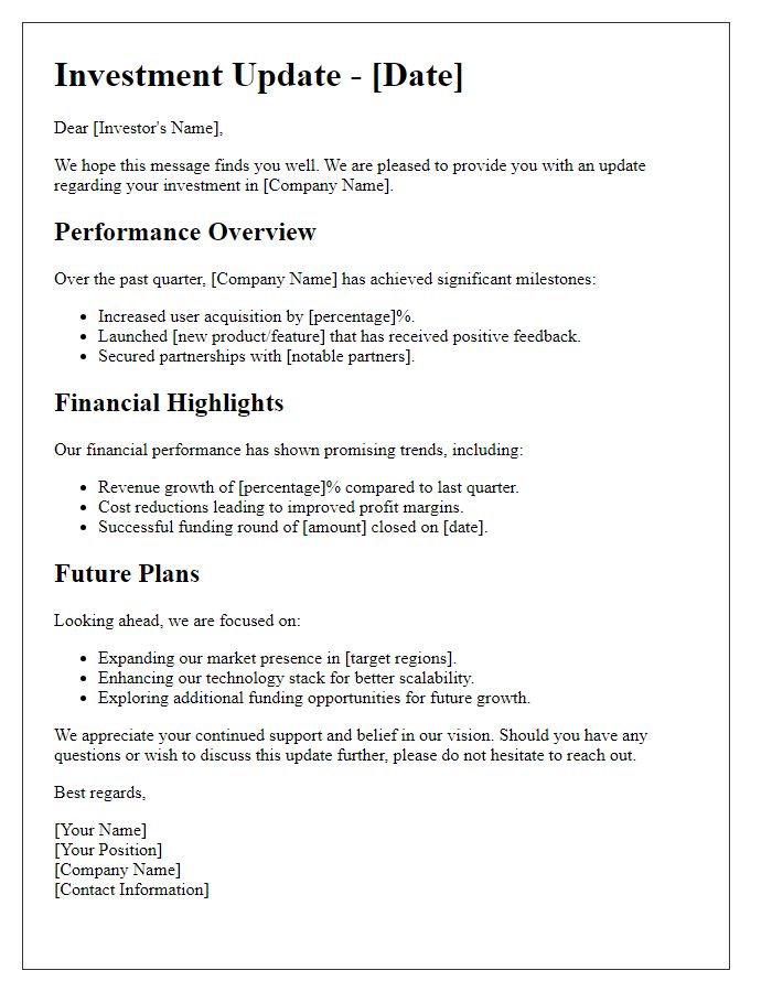 Letter template of investment update for technology investors