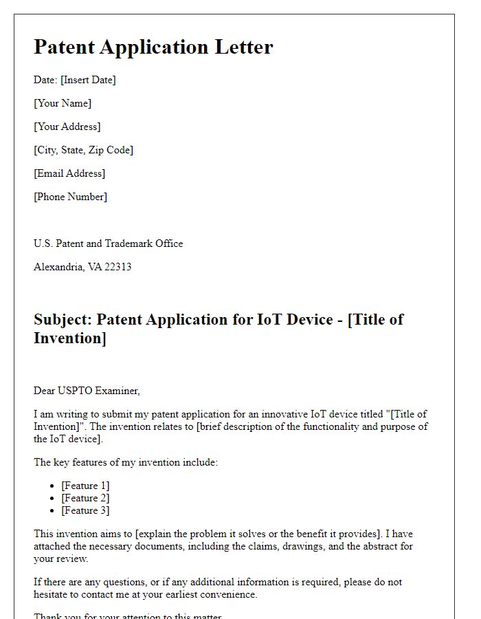 Letter template of patent application for IoT devices.