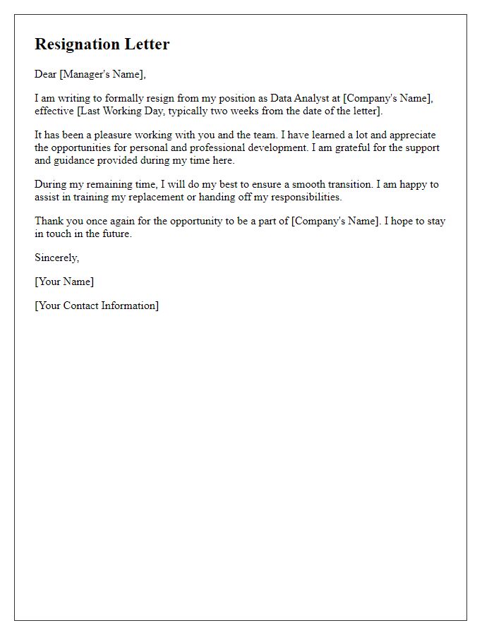 Letter template of resignation for data analyst