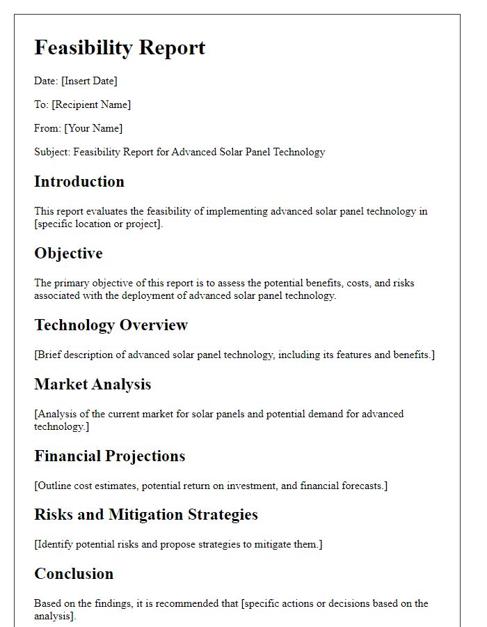 Letter template of feasibility report for advanced solar panel technology