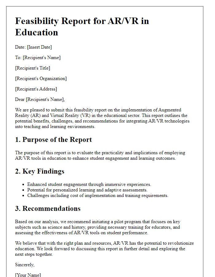 Letter template of feasibility report for AR/VR in education