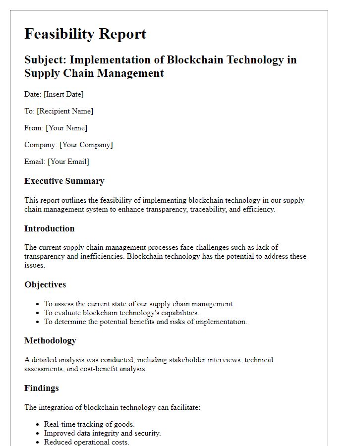 Letter template of feasibility report for blockchain-based supply chain management