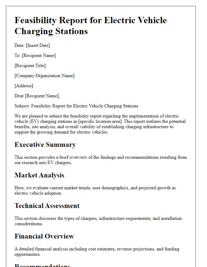 Letter template of feasibility report for electric vehicle charging stations