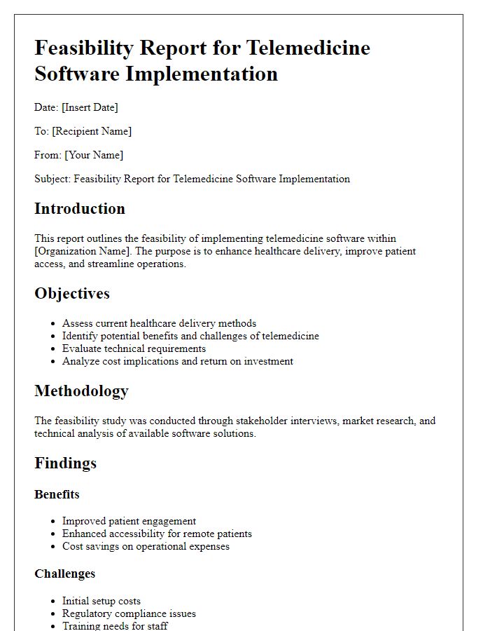 Letter template of feasibility report for telemedicine software implementation