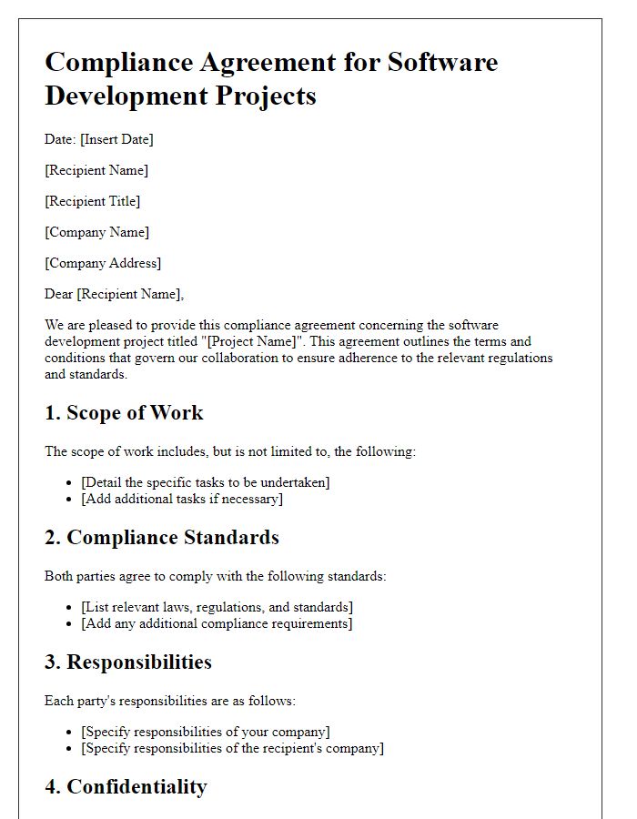 Letter template of compliance agreement for software development projects