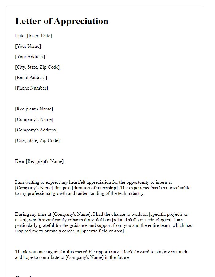 Letter template of appreciation for tech internship experience