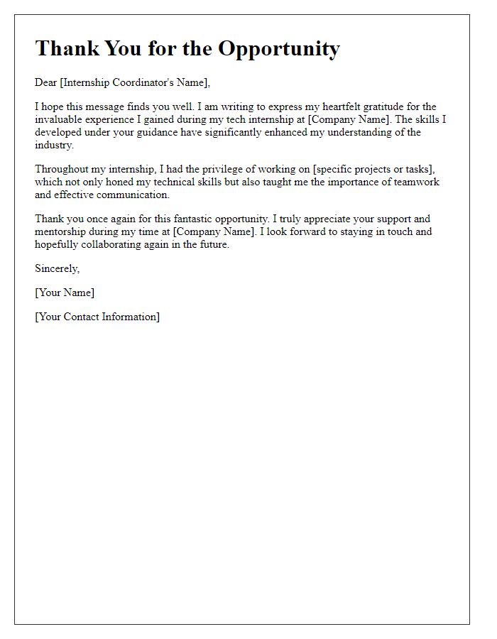 Letter template of thanks for skill development in tech internship