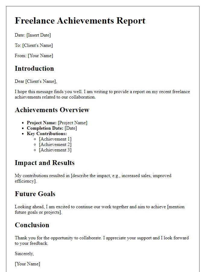 Letter template of freelance achievements report