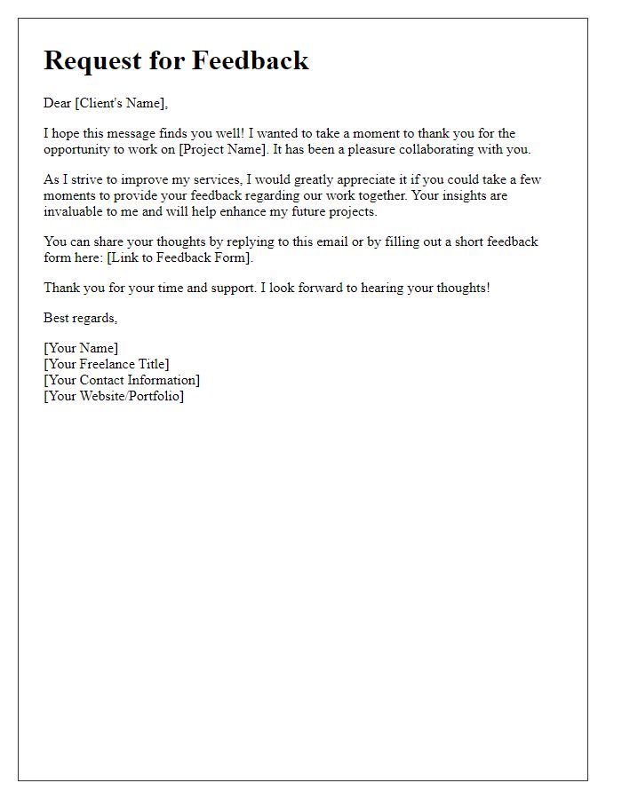 Letter template of freelance client feedback request