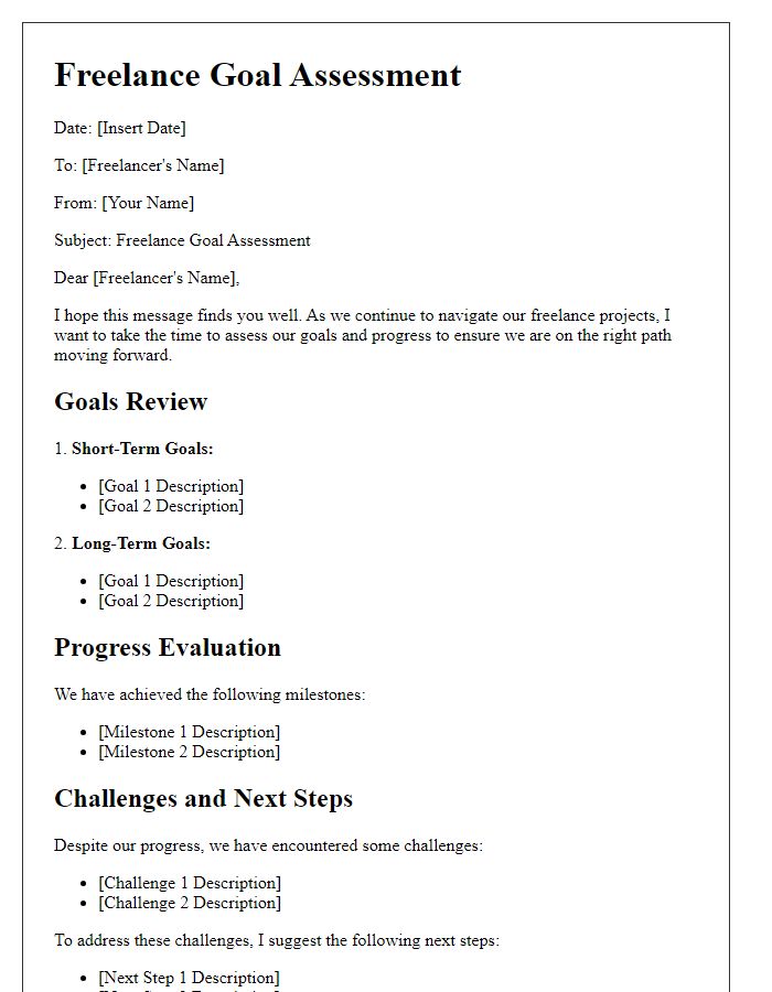 Letter template of freelance goal assessment