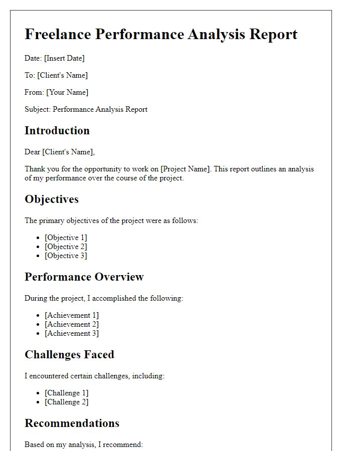 Letter template of freelance performance analysis