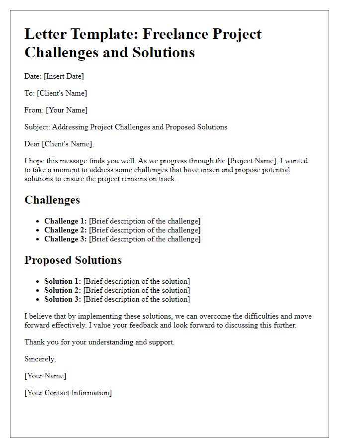 Letter template of freelance project challenges and solutions