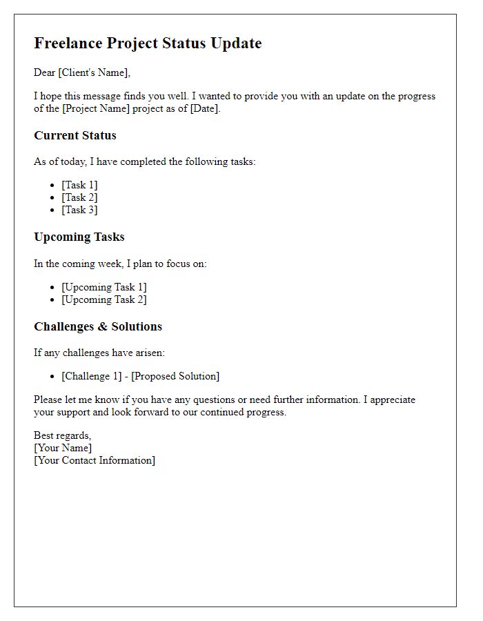 Letter template of freelance project status update