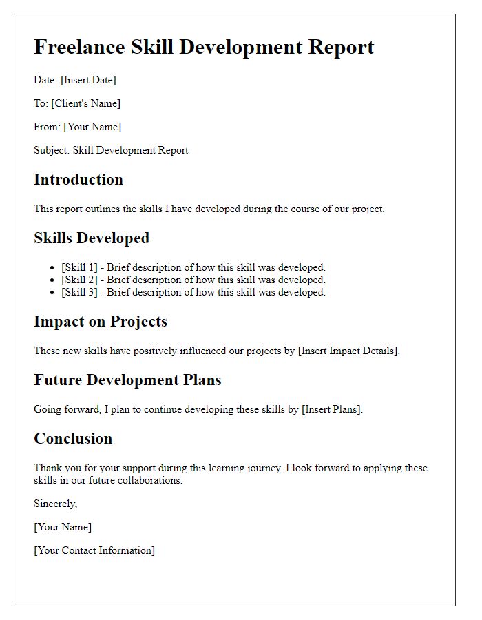 Letter template of freelance skill development report