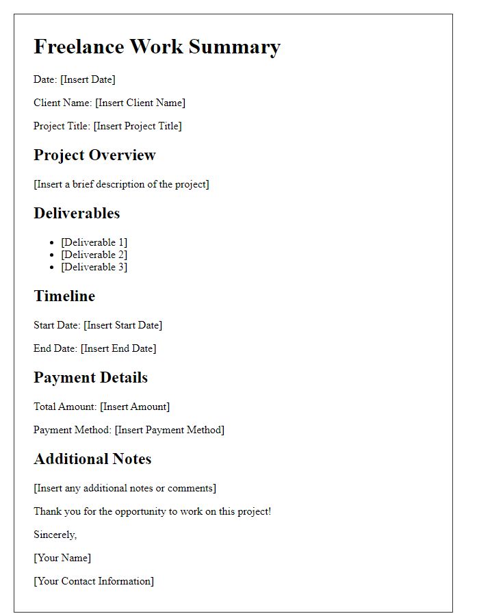 Letter template of freelance work summary